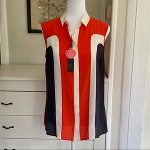 Network Womens Blouse Red White Blue Patriotic Retro Vintage 70s USA